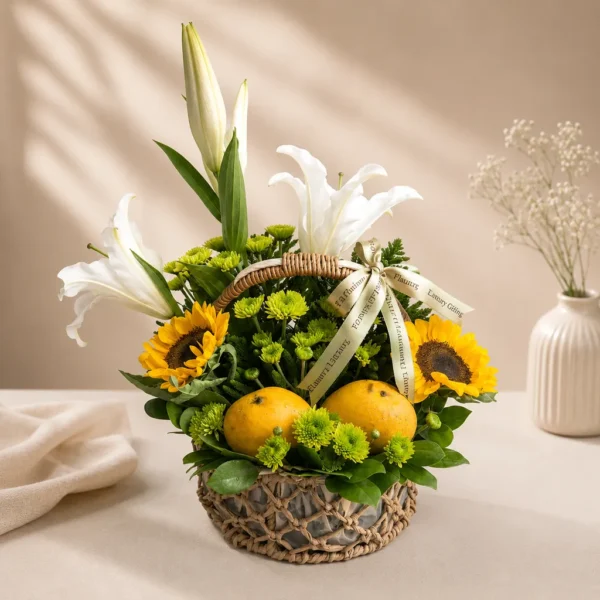 Mix Flower with Mango's in English Garden Basket