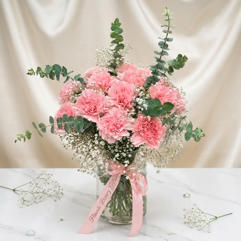 FLG08 20 Pink Carnations in Vase - Image 1