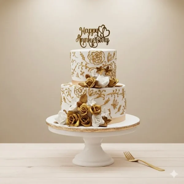 2-Tier Gold Theme Cake
