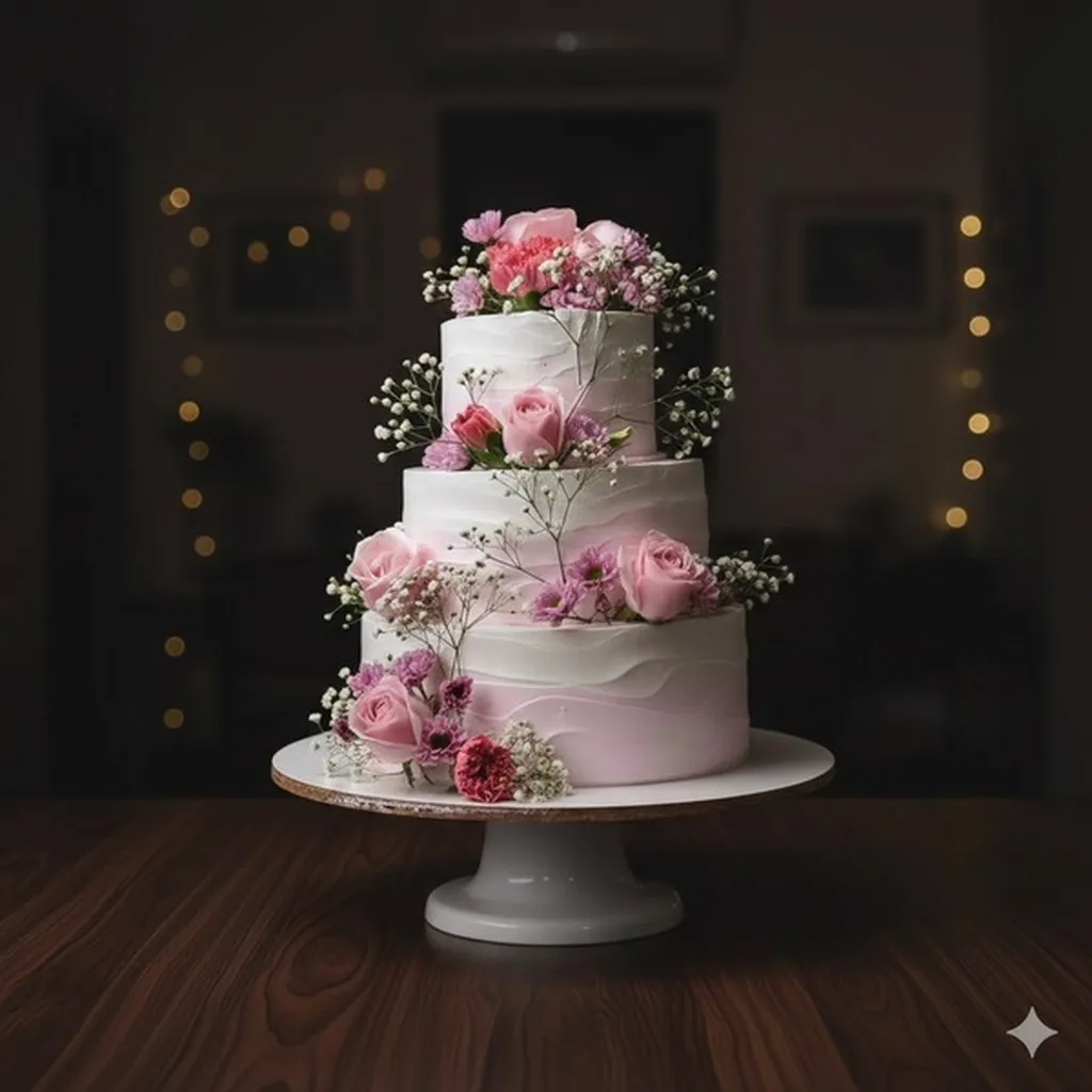 FLG110 3 -Tier Designer Flower Theme Cake - Image 1