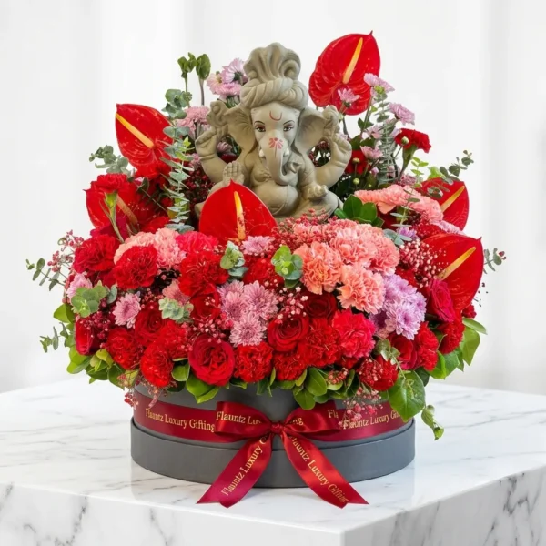 Red Theme Flower's with Ganesh ji in Box
