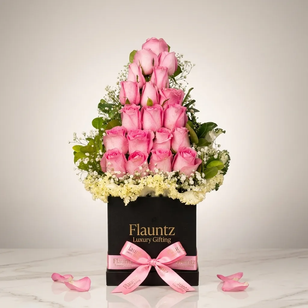 FLG124 Pink rose's in box - Image 1