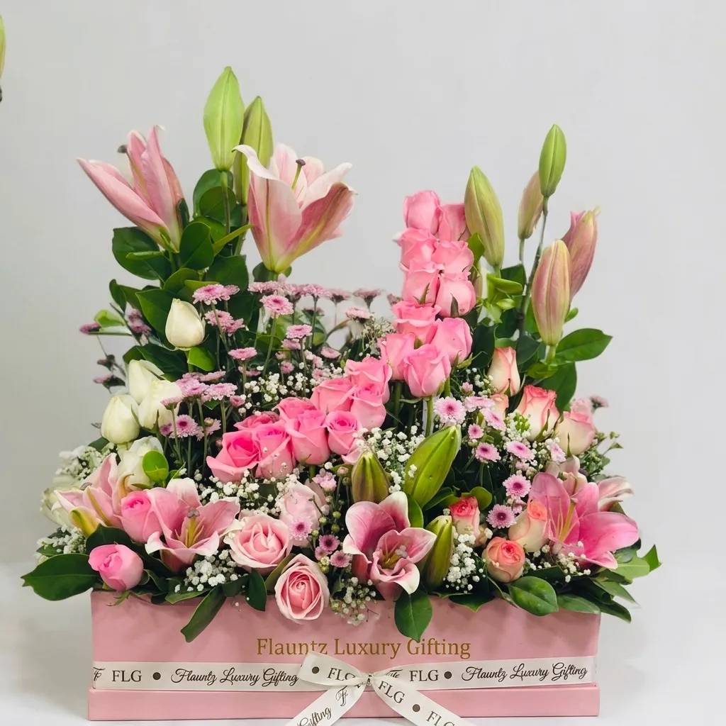 FLG125 Pink theme Flowers' in Box - Image 1