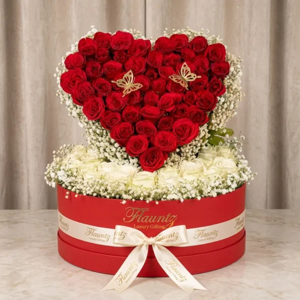Heart shape flowers mix rose's in box