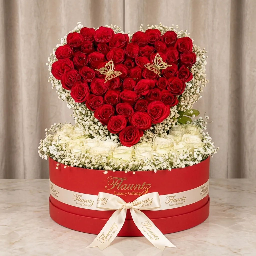 FLG128 Heart shape flowers mix rose's in box - Image 1
