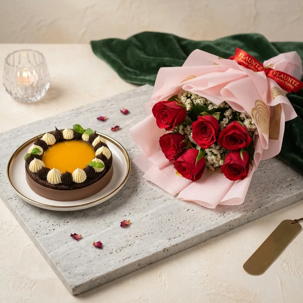 FLG17 Cake & Rose's Bunch Combo - Image 1
