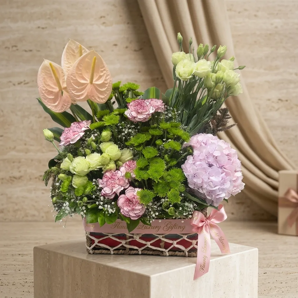 FLG18 Exotic Mix Flower in English Garden Basket - Image 1