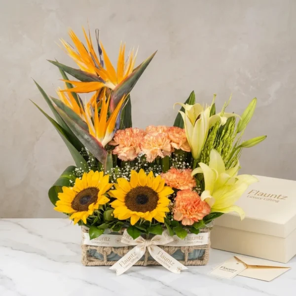 Sunflower & Bird of Paradise Basket
