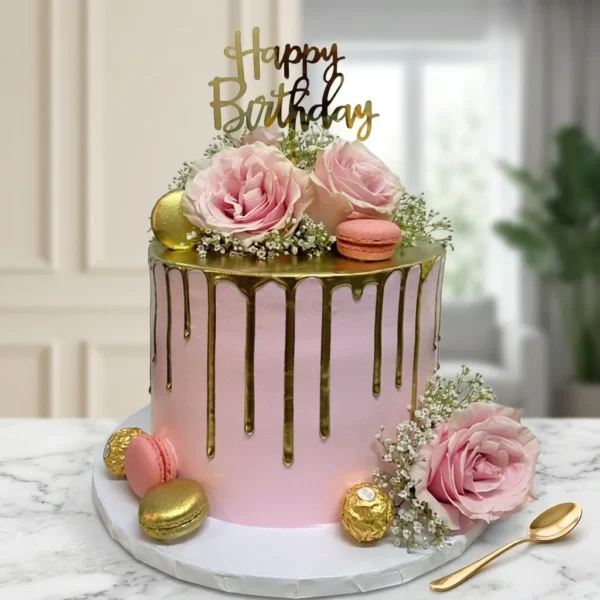 Macron & Rose Theme Chocolate Cake