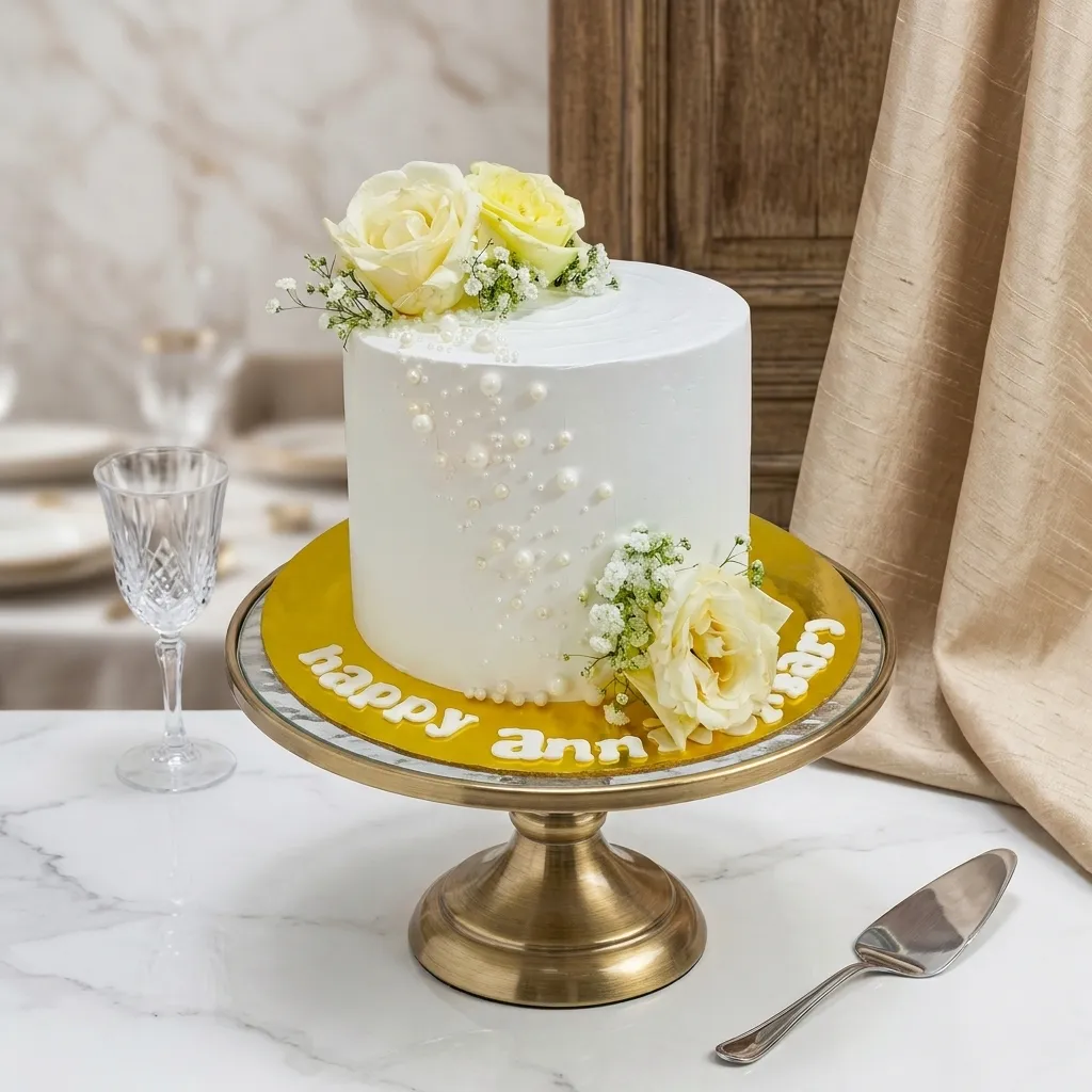 FLG263 Butterscoth Cake with White Rose's - Image 1