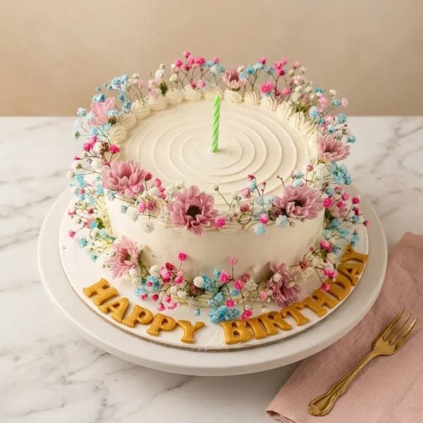 Butterscoth Cake with Fresh Flower