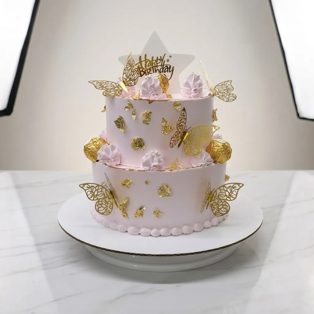 FLG281 2-Tier Pink Theme Butterfly Theme Chocolate Cake - Image 1