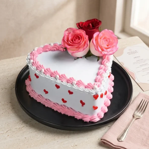 Heart Shape Chocolate Cake with Rose's