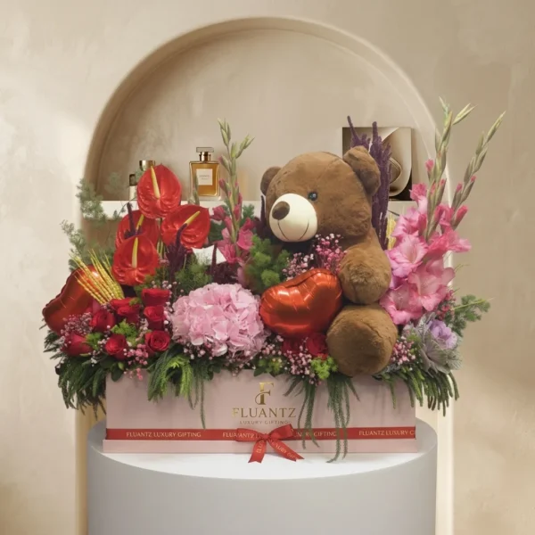 Exclusive Luxury Box of Mix Flower with Teddy