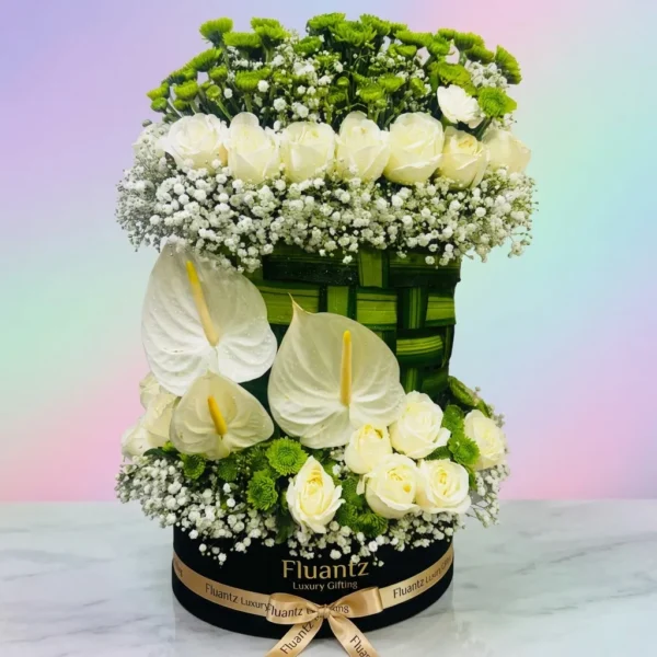 White & Green Theme Mix Exotic Flower's in Box