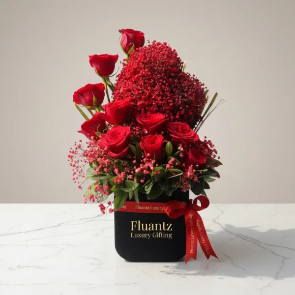Red Rose & Red Gipsy in Heart in Box