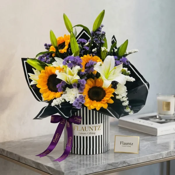 Sunflower & White Lille in Box