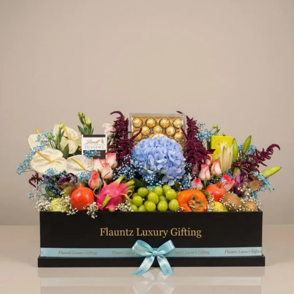Exotic Luxury Mix Fruit with Flower in Box