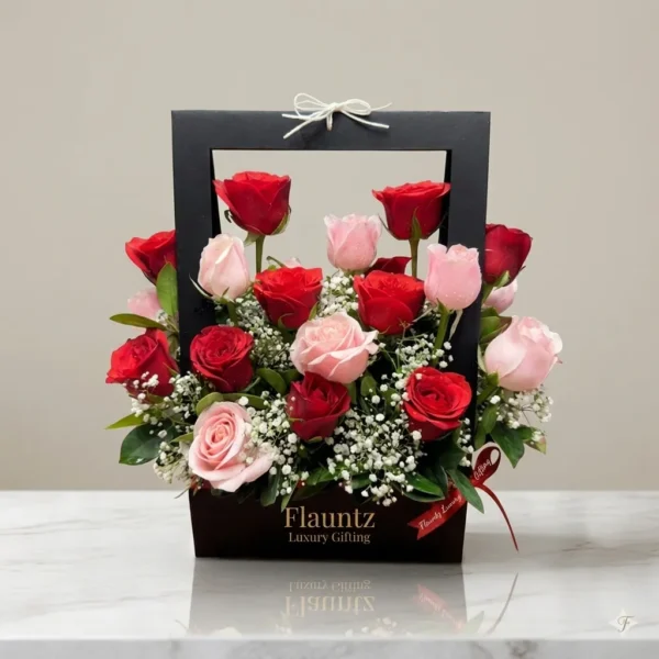 Red Rose & Pink Rose in Handle Bag