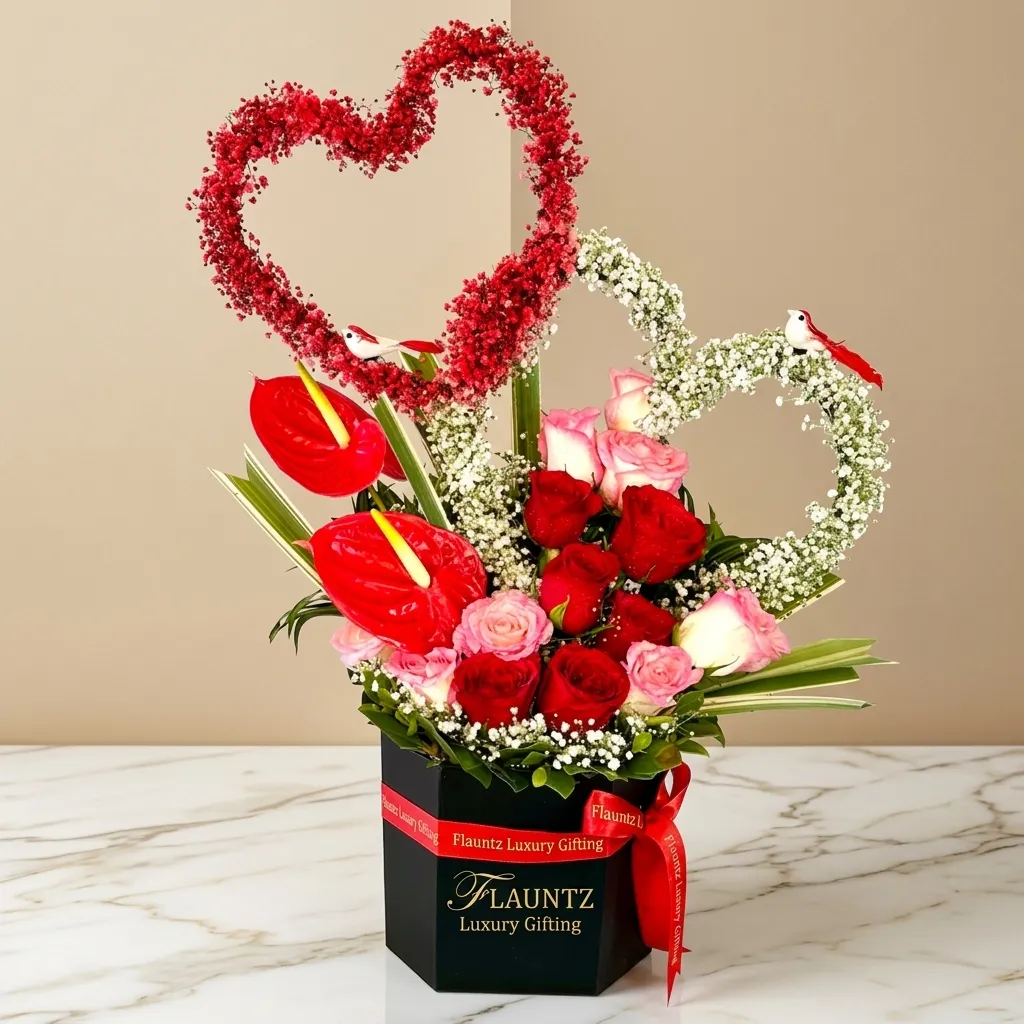 FLG341 Gipsy Heart with Mix Flower's in Box - Image 1