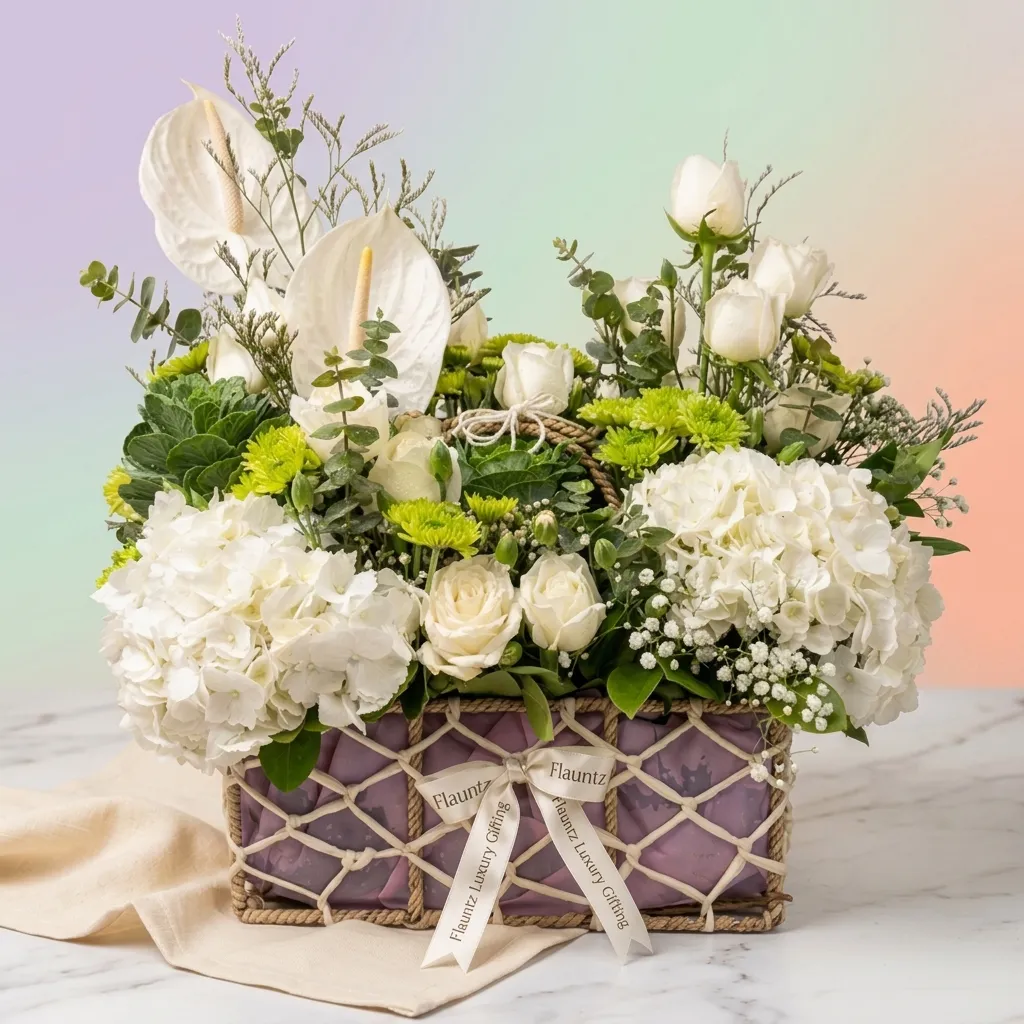 FLG41 White Theme Mix Flower Basket - Image 1