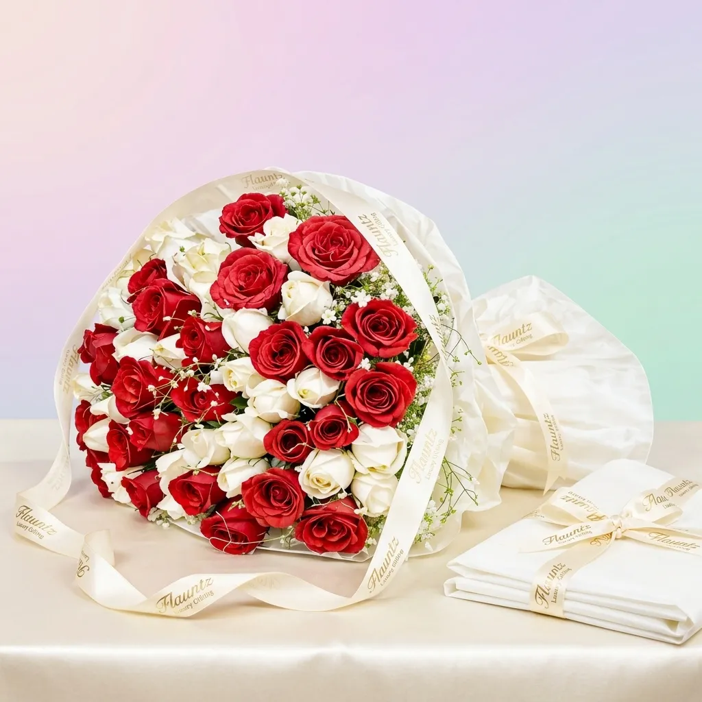 FLG43 Red & White Rose's Bunch - Image 1
