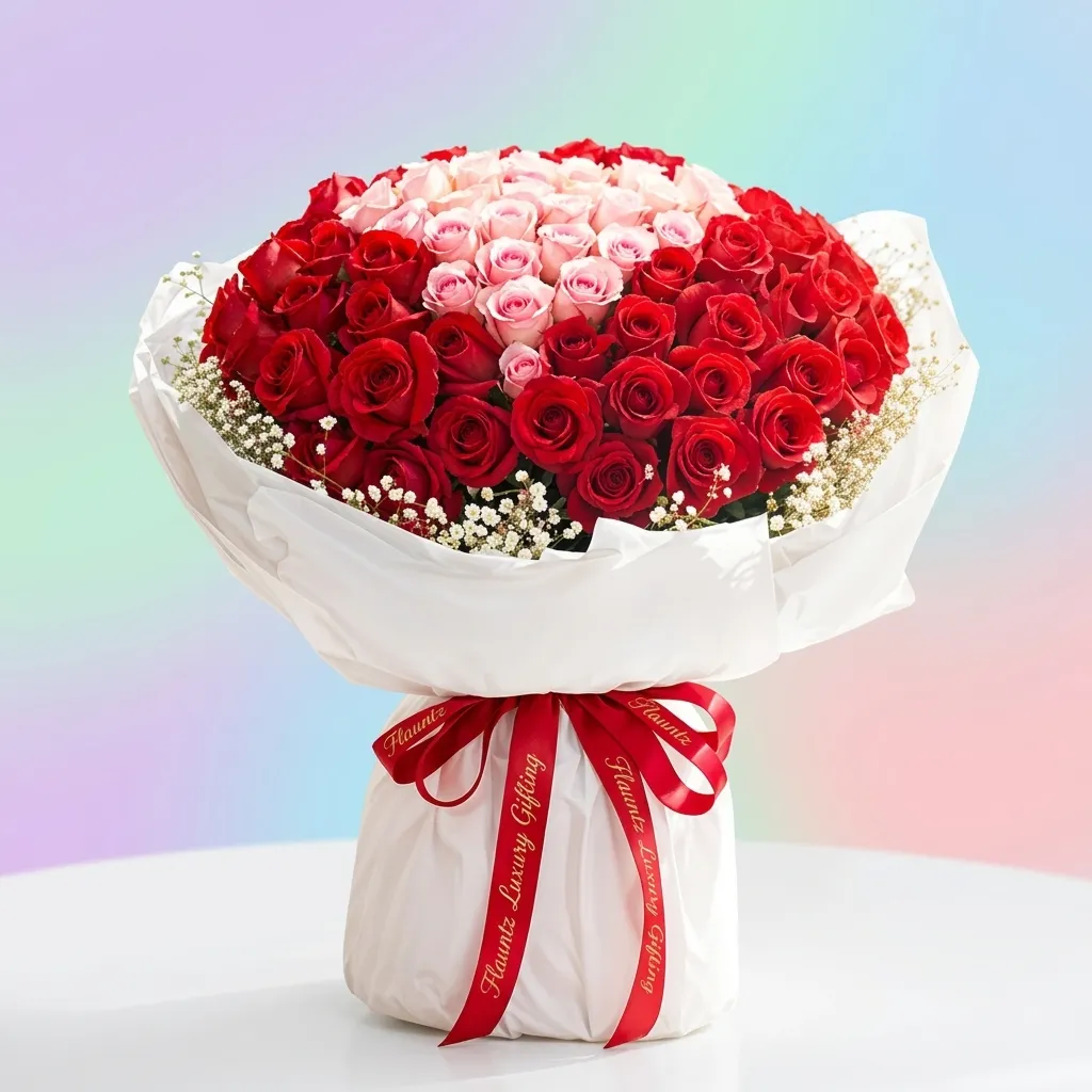 FLG47 Red & Pink Rose Luxury Bunch - Image 1