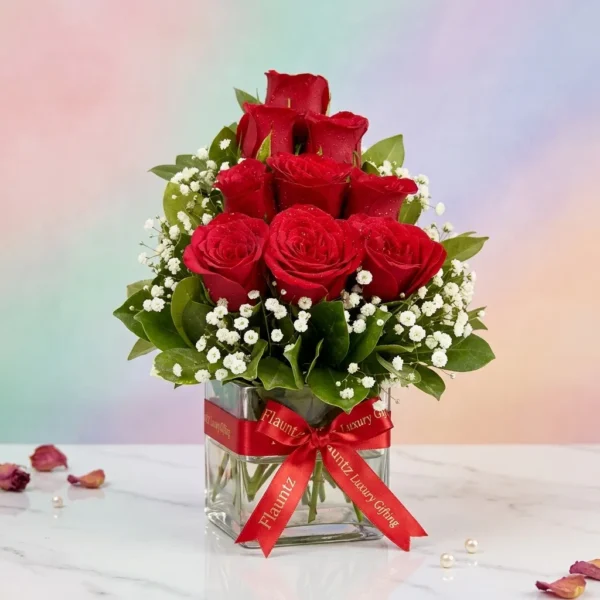 Red Rose's in Glass Vase