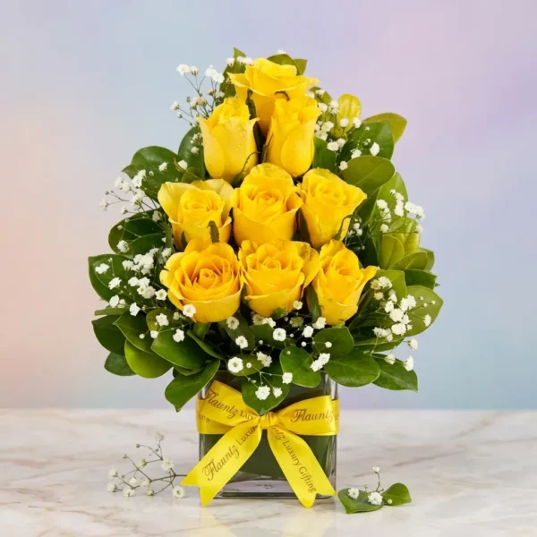 Yellow Rose in Glass Vase