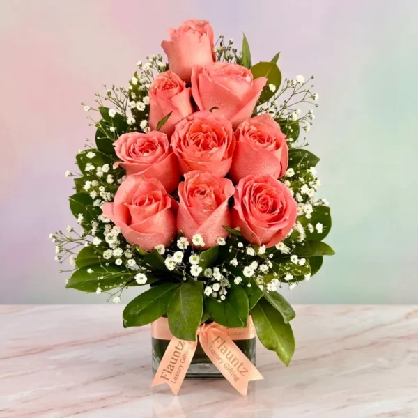 Pink Rose's in Glass Vase