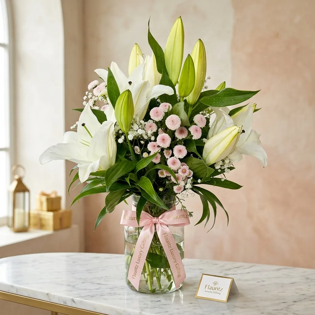 FLG65 White Lille's in Vase - Image 1