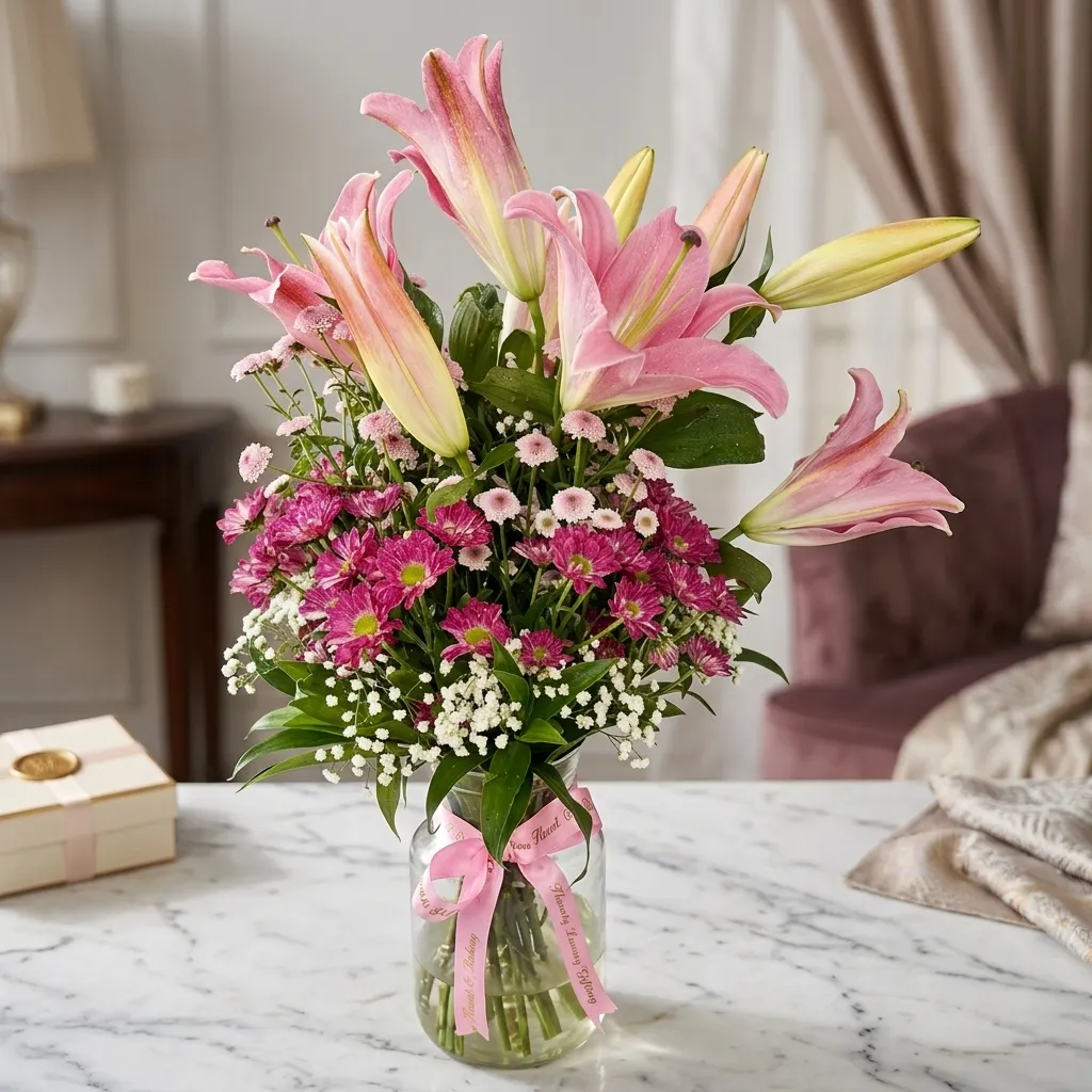 FLG68 Pink Lille's in Vase - Image 1