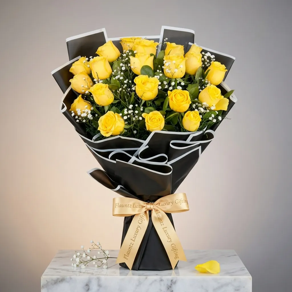 FLG80 Yellow Rose Black PP Bunch - Image 1