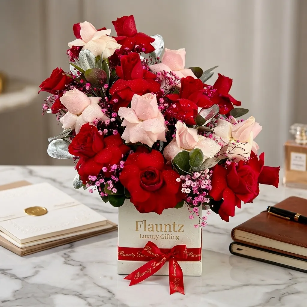 FLG84 Red & Pink Rose's in Box - Image 1