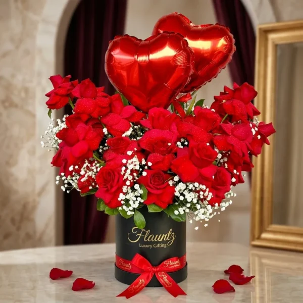 Red Rose's with Foil Balloon in Box