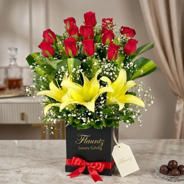 Lemon Lille & Red Rose in Bunch