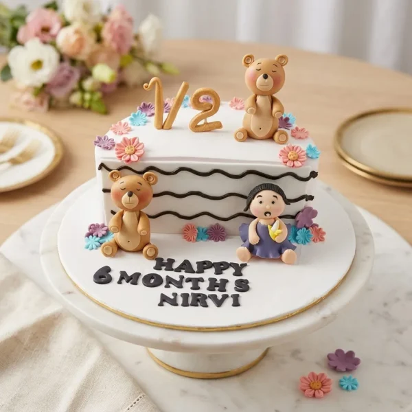 1/2 White Theme Kid's Cake
