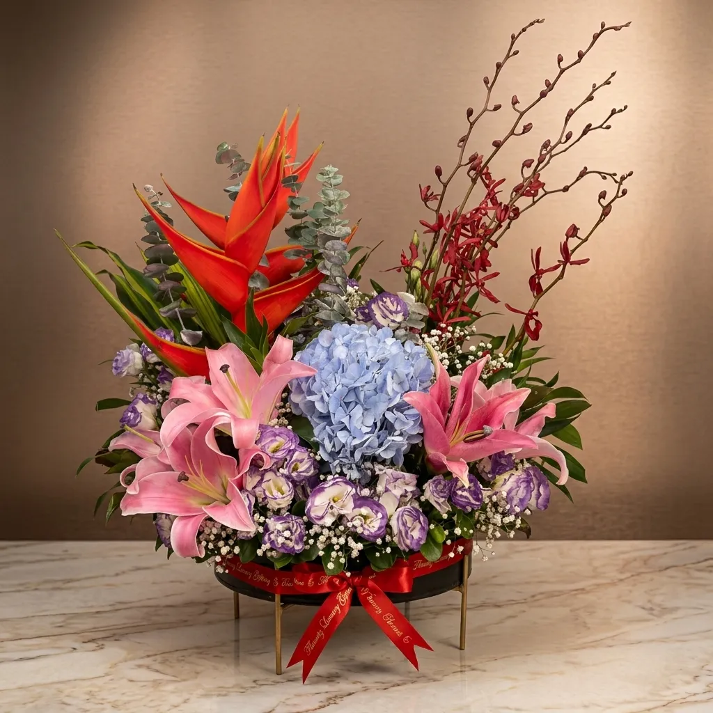 pr_14_Jul_2026_FLG138 Exotic Mix Flowers in Metal Base - Image 1