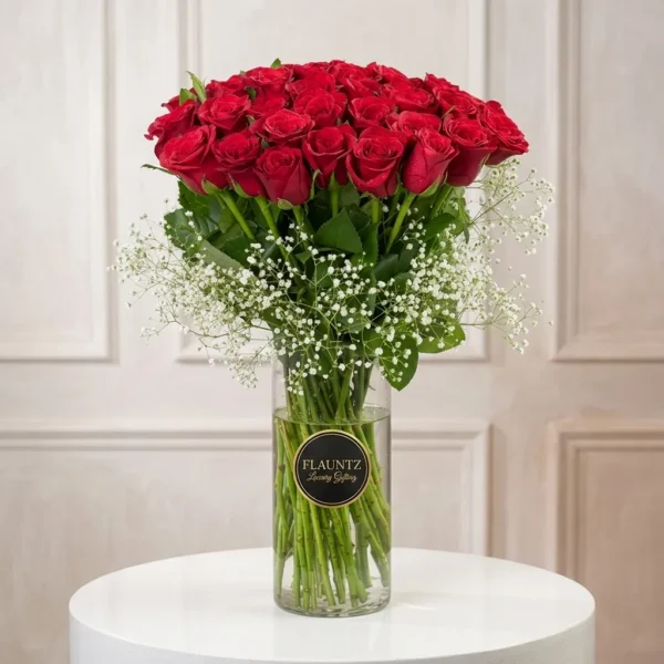 Red Rose's in Glass Vase