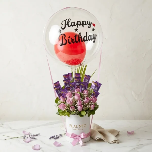 Air Balloon with Chocolate & Roses in Box