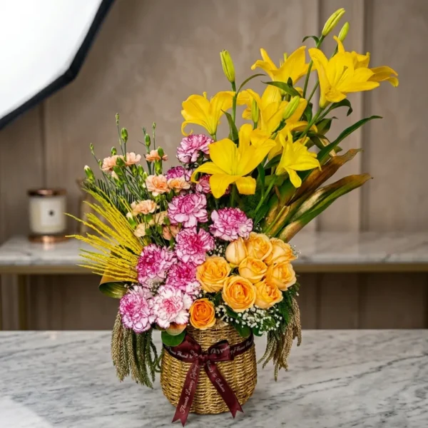 Jute Basket of Lille , Rose & Carnation