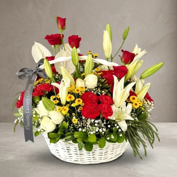 Lille, Carnation , Roses in Jute Basket