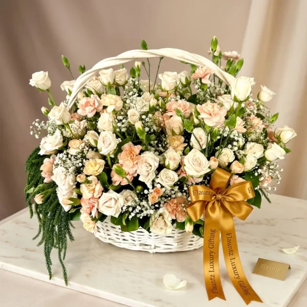 Pastel Theme Spary Rose , Spray Carnation in Basket