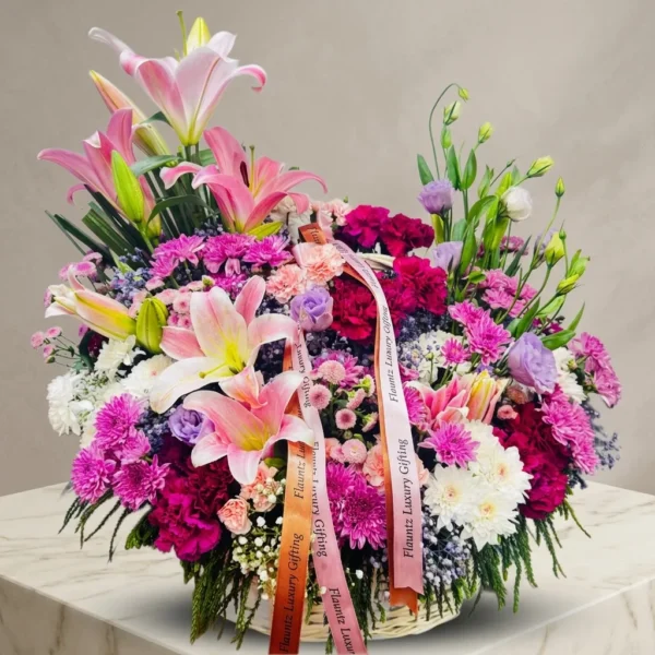 Luxury Exotic Pink - Purple Theme Flower's in Basket