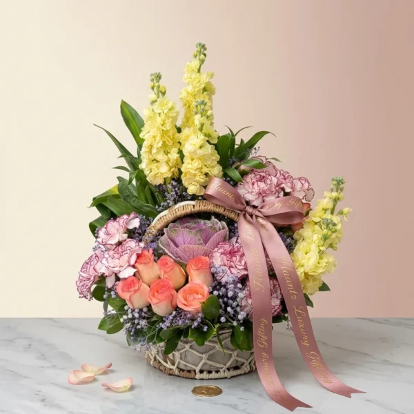 Brasica , Stock & Carnation in Basket