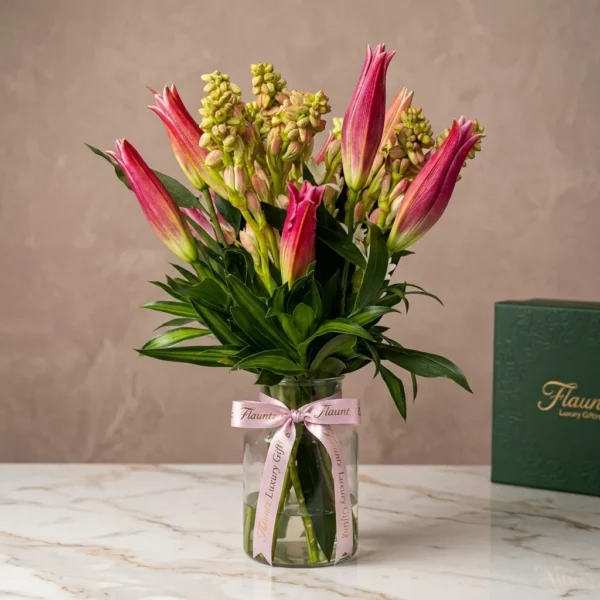 Pink Lille's & Rajnigandha in Vase