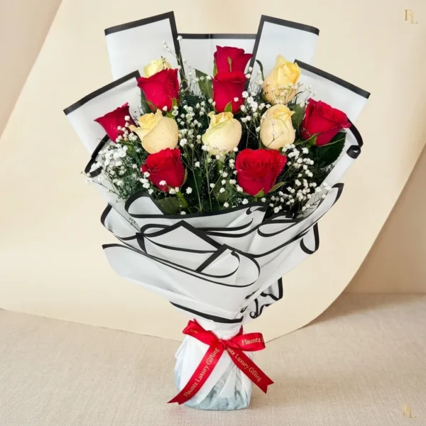 Peach & Red Rose Bunch