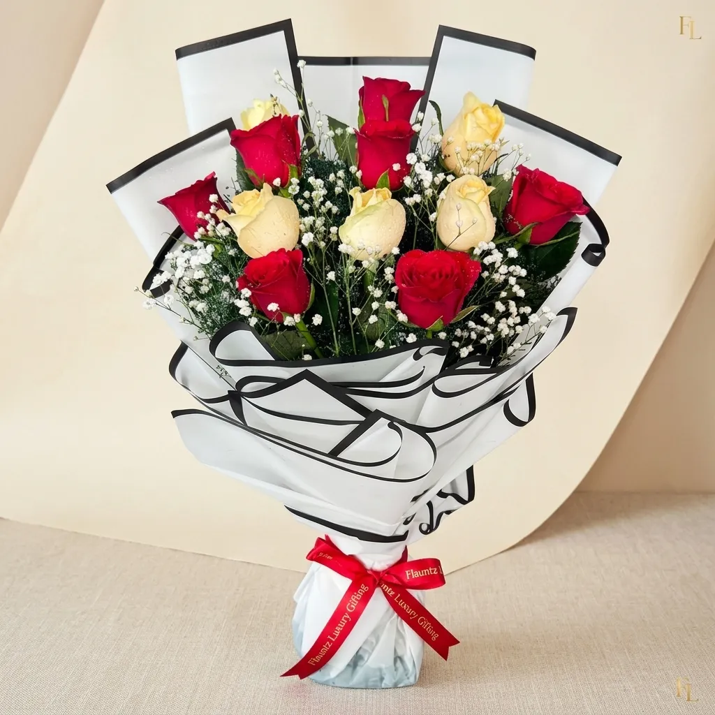 pr_14_Jul_2026_FLG214 Peach & Red Rose Bunch - Image 1