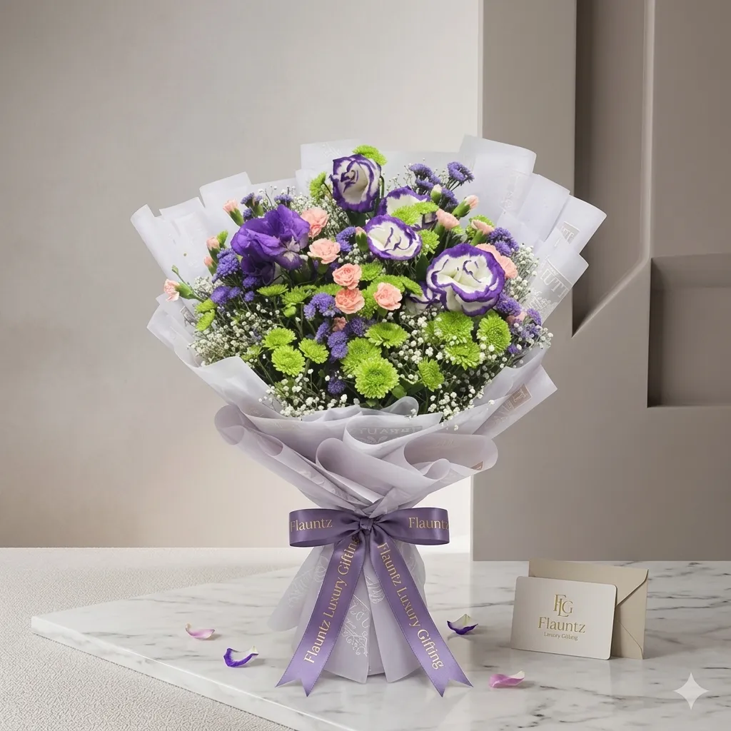 pr_14_Jul_2026_FLG224 Green Daisy & Purple Estoma Bunch - Image 1