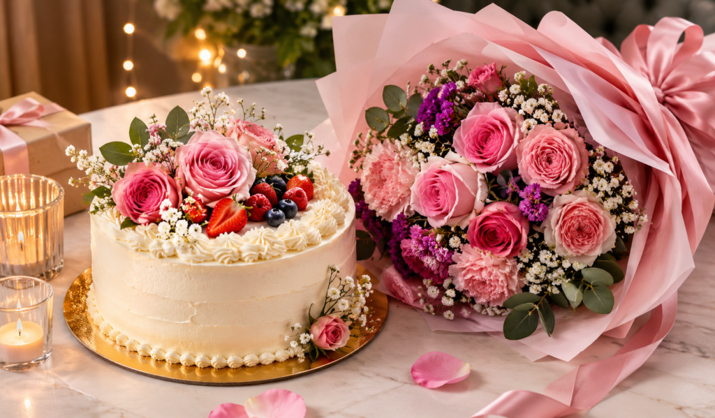Cake with Flower Bouquet